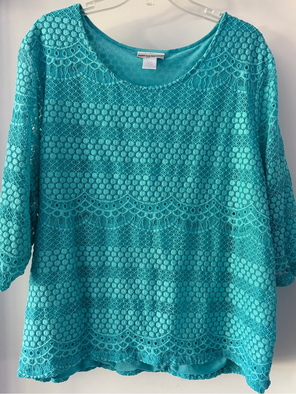 Rebecca Malone Teal Lace Overlay Tunic Top